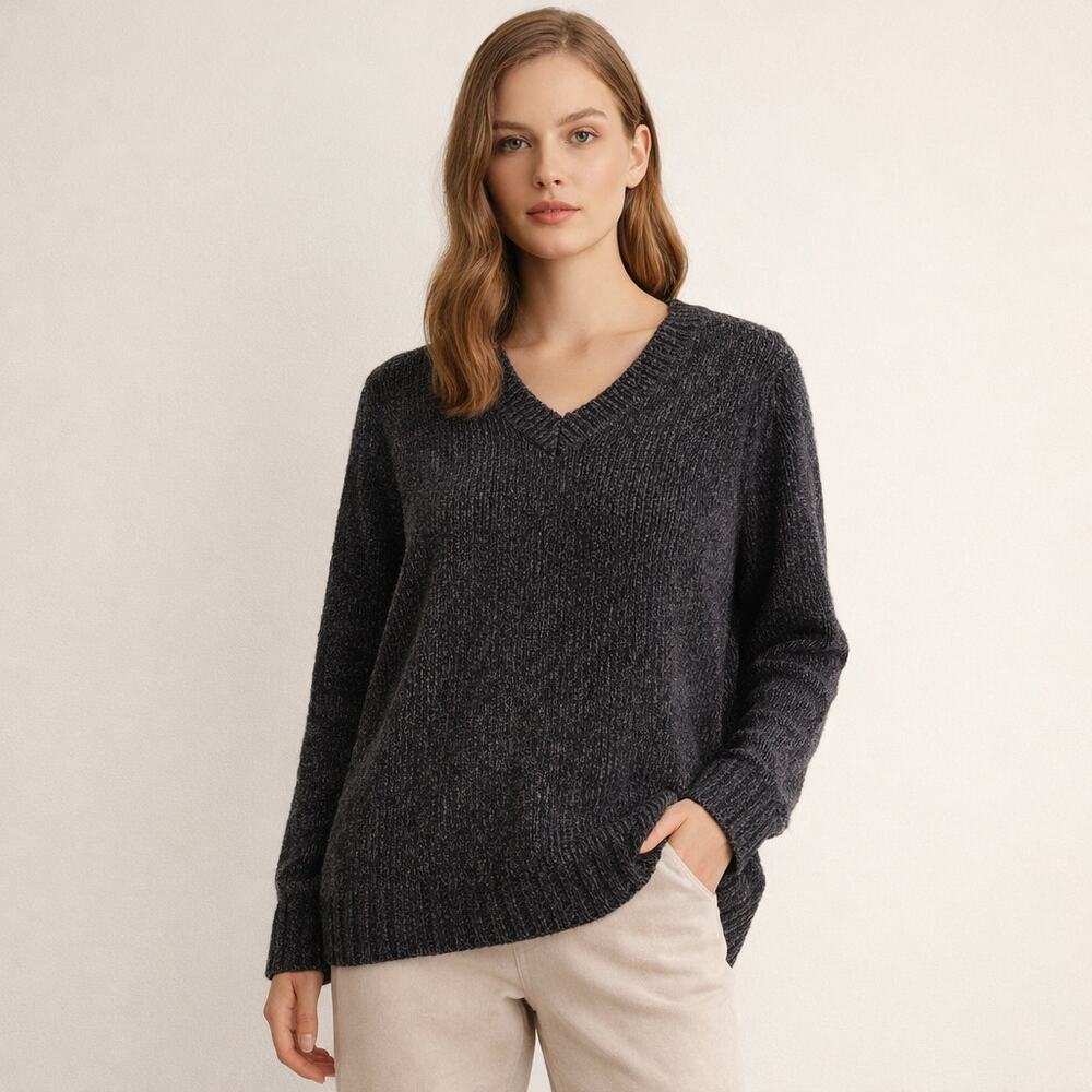 Orvis Varigated Blue Soft Chenille Pullover V-Neck Sweater Blue Gray Size XL